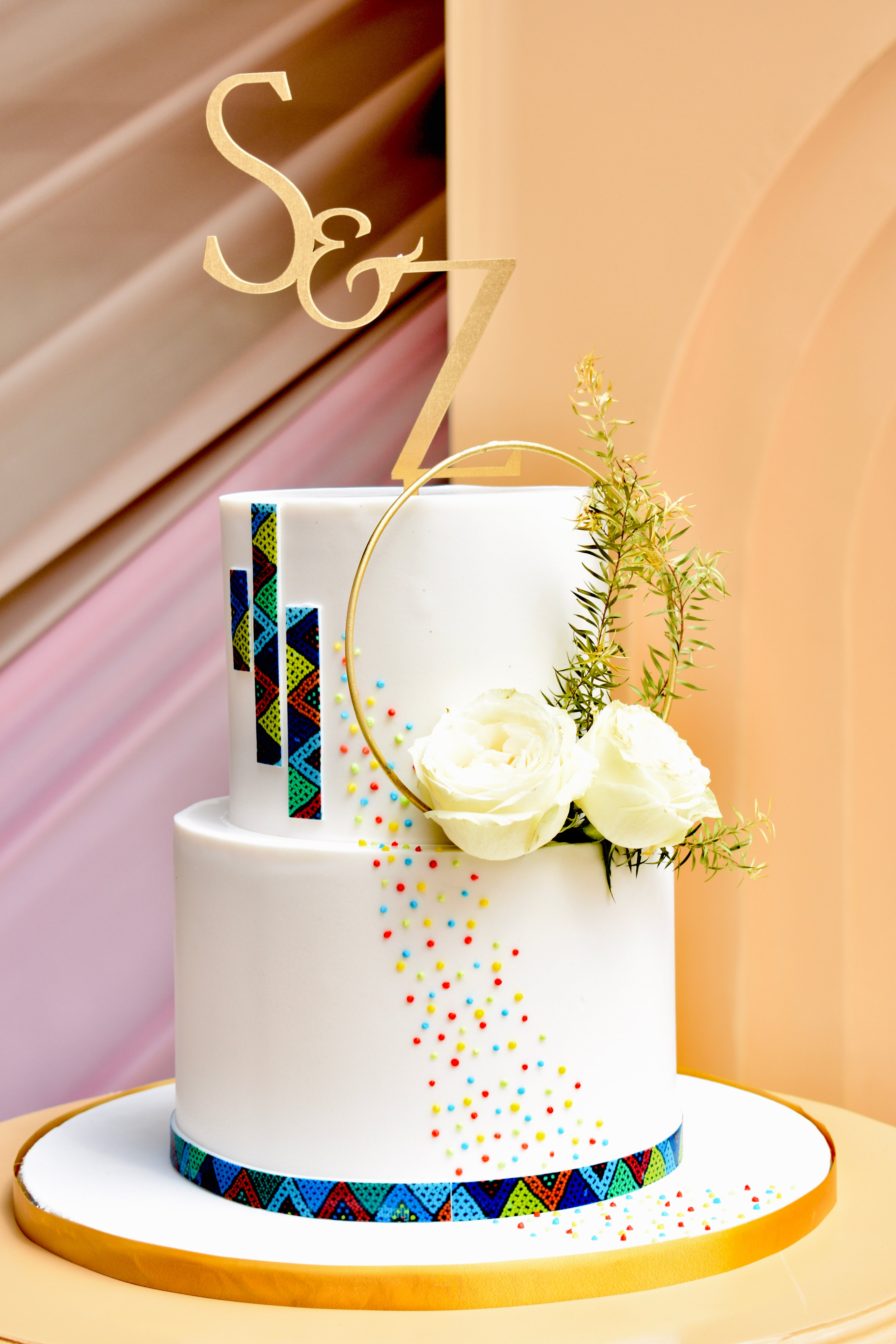 2 Tier Minimalist Contemporary African Wedding Cake