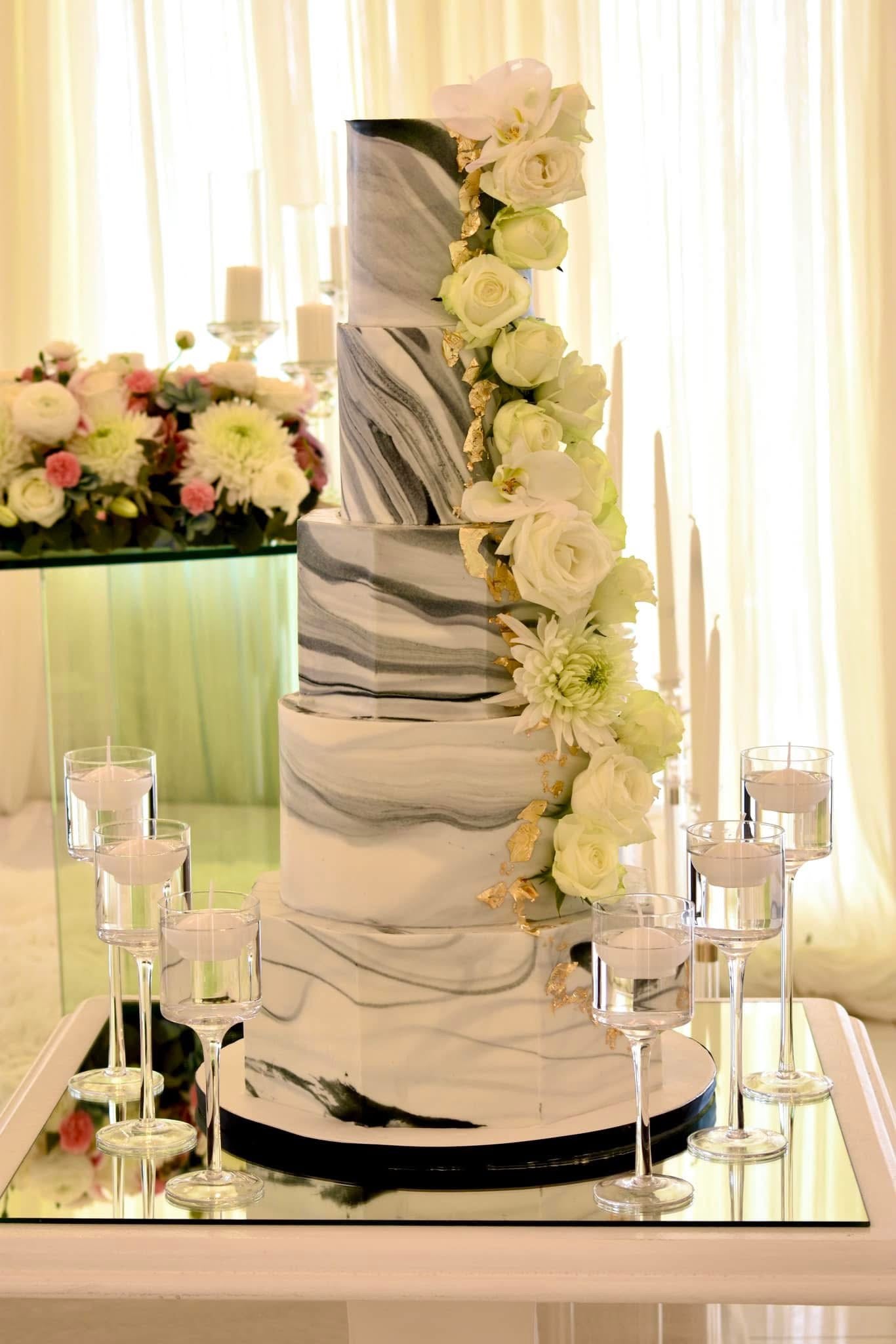 Tower of Marble 5 Tier Wedding Cake