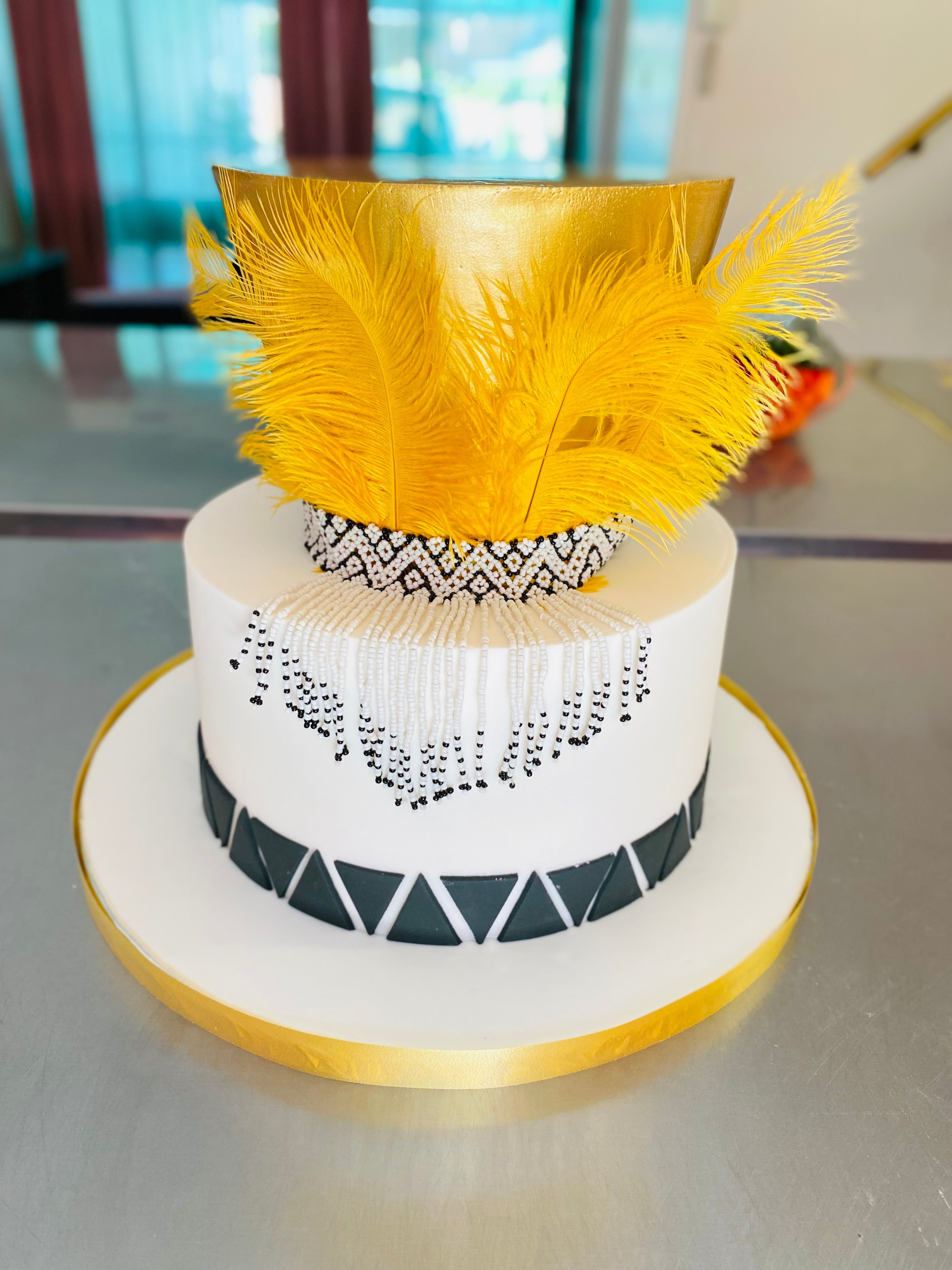 2 Tier Gold Inkehli/Isicholo Traditional Wedding Cake
