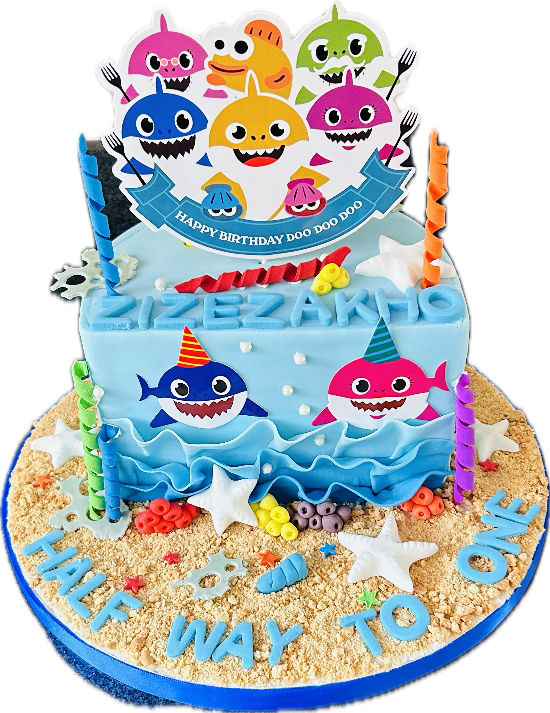 Half-way (6mo) Baby Shark Celebration Cake