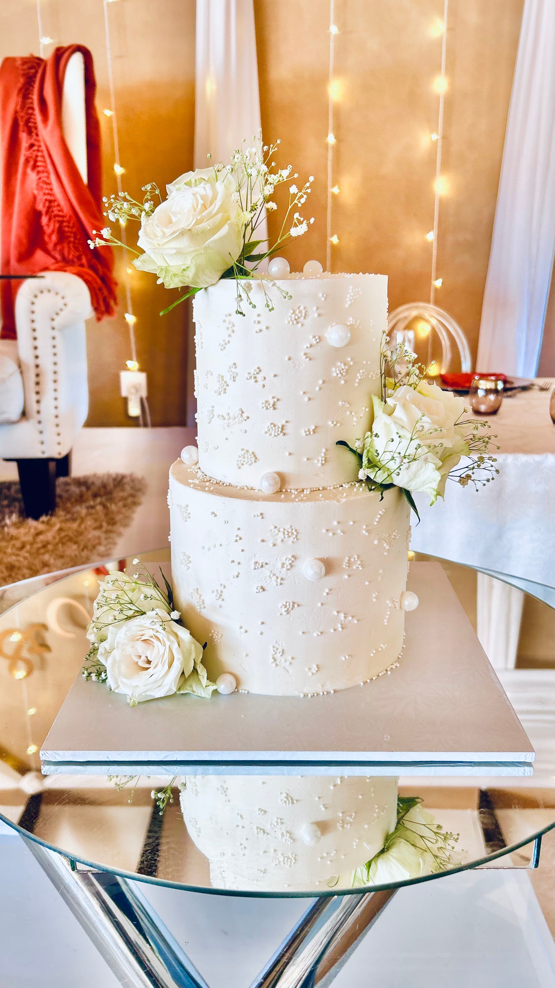 2 Tier Pearly Wedding Cake